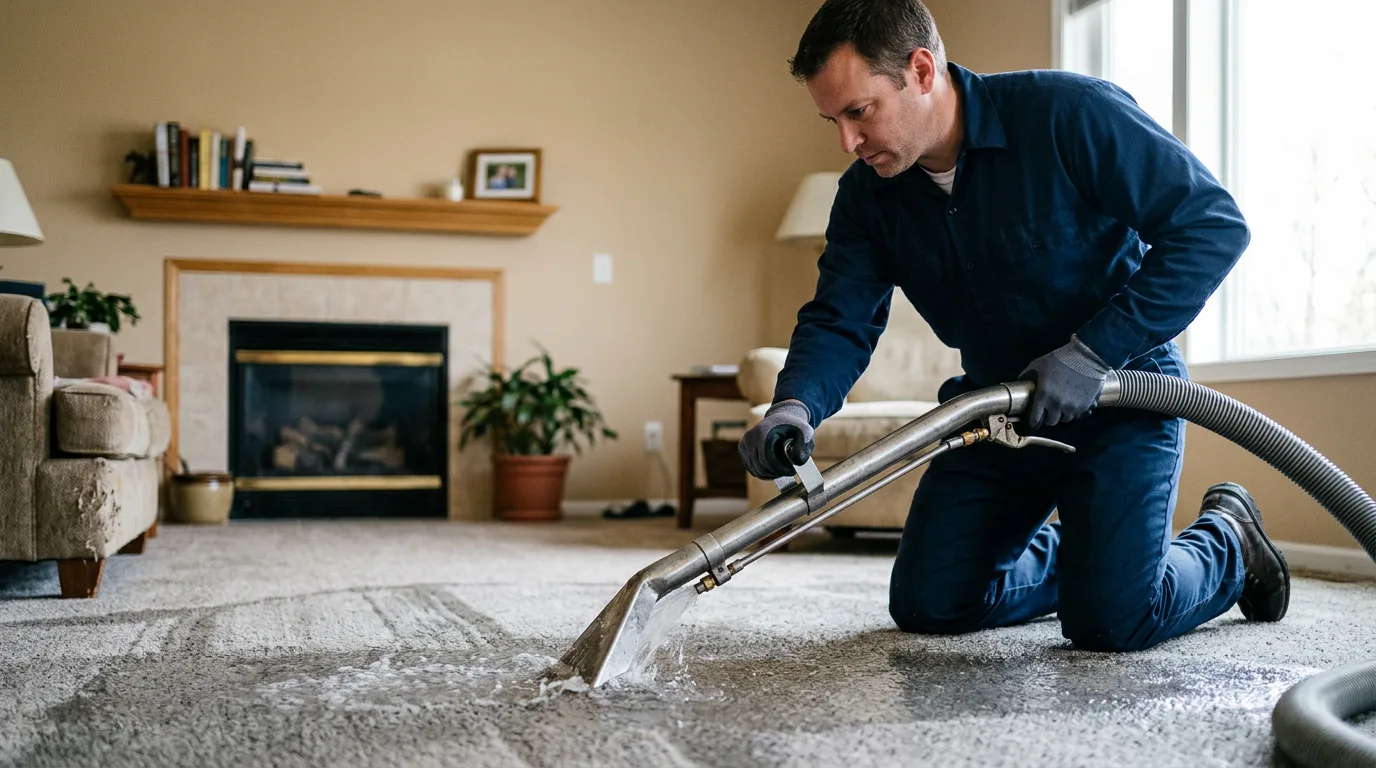 Water damage restoration technician working near Huttig, AR